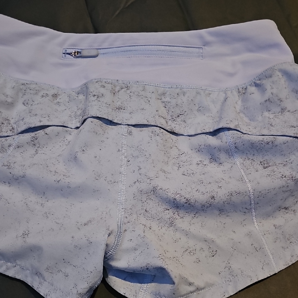 lululemon Light Purple With Gray Marble-Print Speed Up Shorts with Zip Pocket